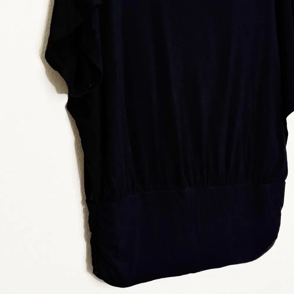 CHICO'S Touch of Cool Ruched Banded Hem Top Dolman Sleeve Black Womens Size L - Picture 4 of 9